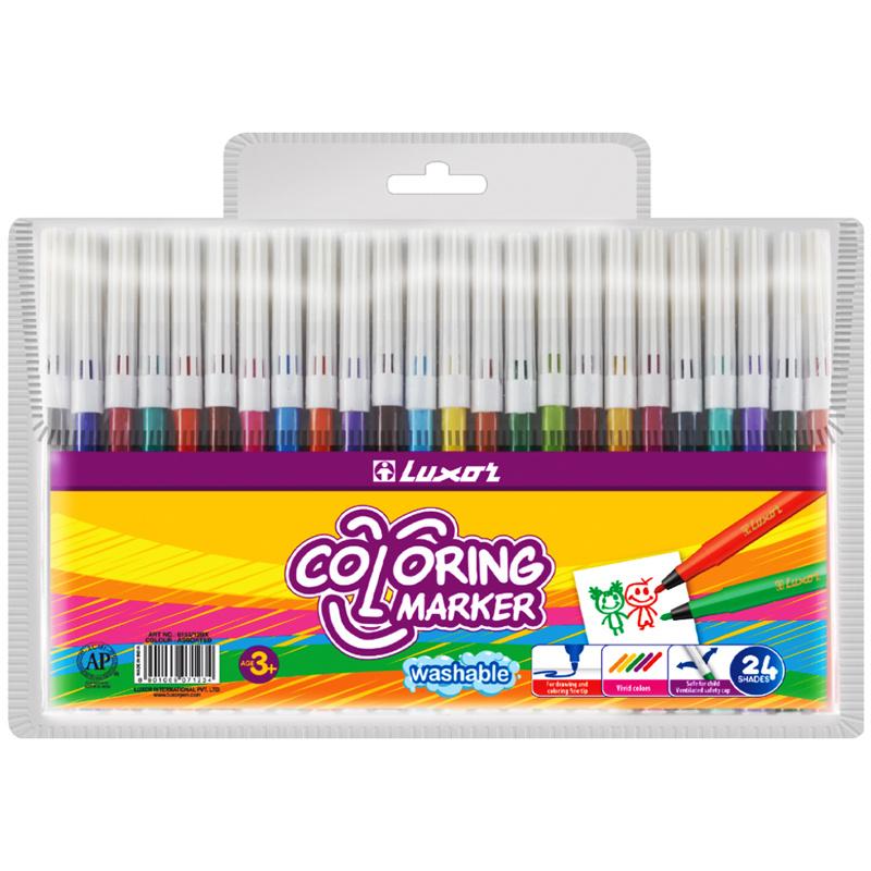 Фломастеры Luxor "Coloring", 24цв., смываемые, ПВХ, европодвес