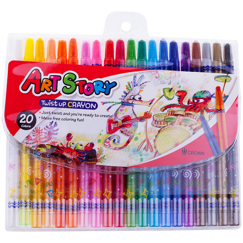 Карандаши восковые Crown "ArtStory", 20цв., выкручивающийся стержень, ПВХ, европодвес