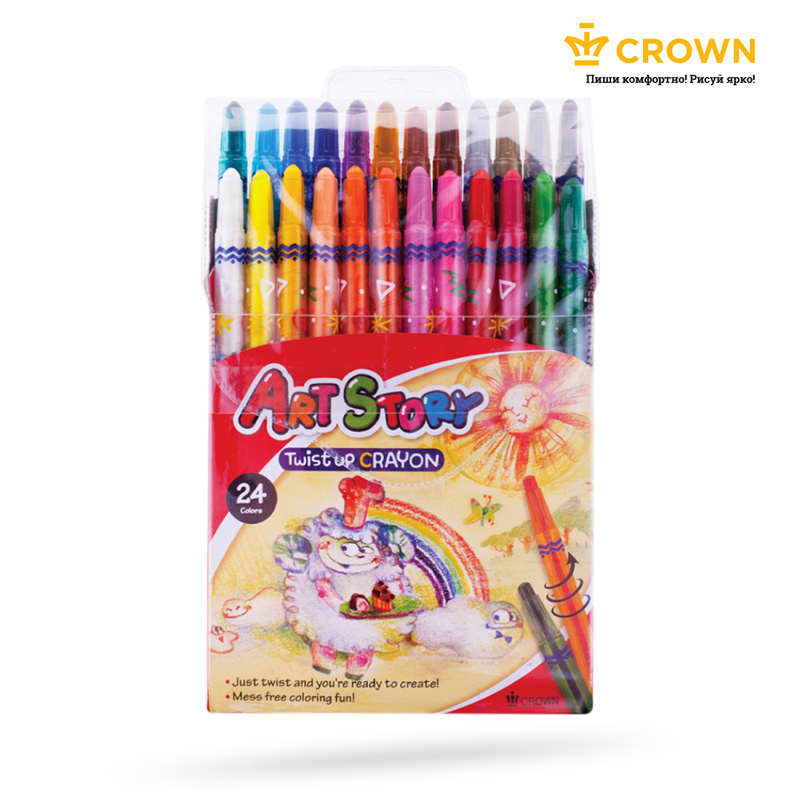 Карандаши восковые Crown "ArtStory", 24цв., выкручивающийся стержень, ПВХ, европодвес