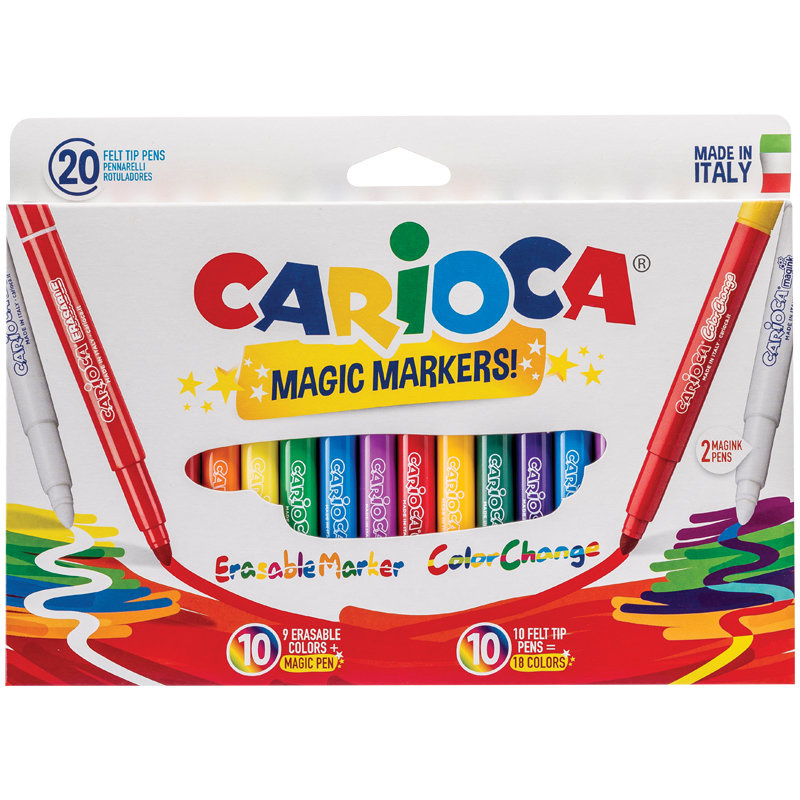 Фломастеры меняющие цвет/стираемые Carioca "Magic Markers", 18цв+2, 20 шт., картон, европодвес