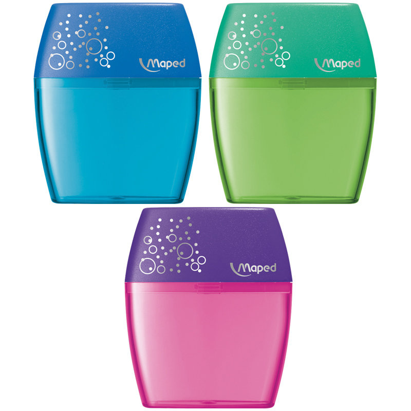 Точилка пластиковая Maped "Shaker", 2 отверстия, контейнер, ассорти