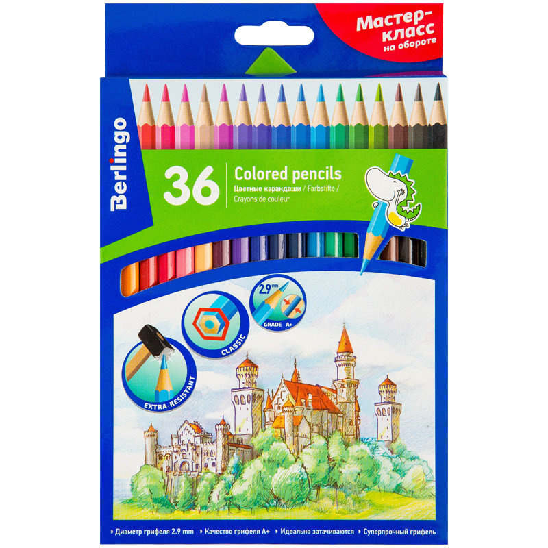 Карандаши цветные Berlingo "Замки", 36цв., заточен., картон, европодвес