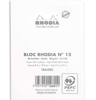 Блокнот в линейку Rhodia Basics мягкая обложка белый 8.5 х 12 см / 70 листов / 80 гм