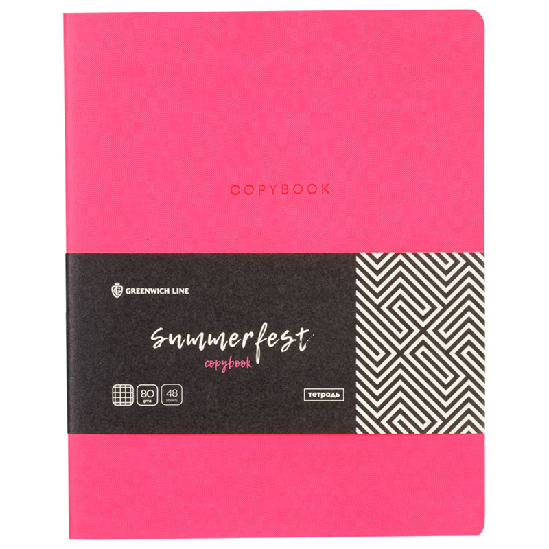 Тетрадь 48л. А5, клетка, ЛАЙТ, кожзам, Greenwich Line "Summerfest", неон. розовый, тон.блок