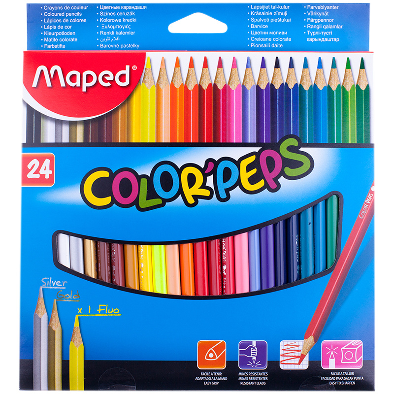 Карандаши цветные Maped "Color Peps", 24цв., трехгран., заточен., картон, европодвес