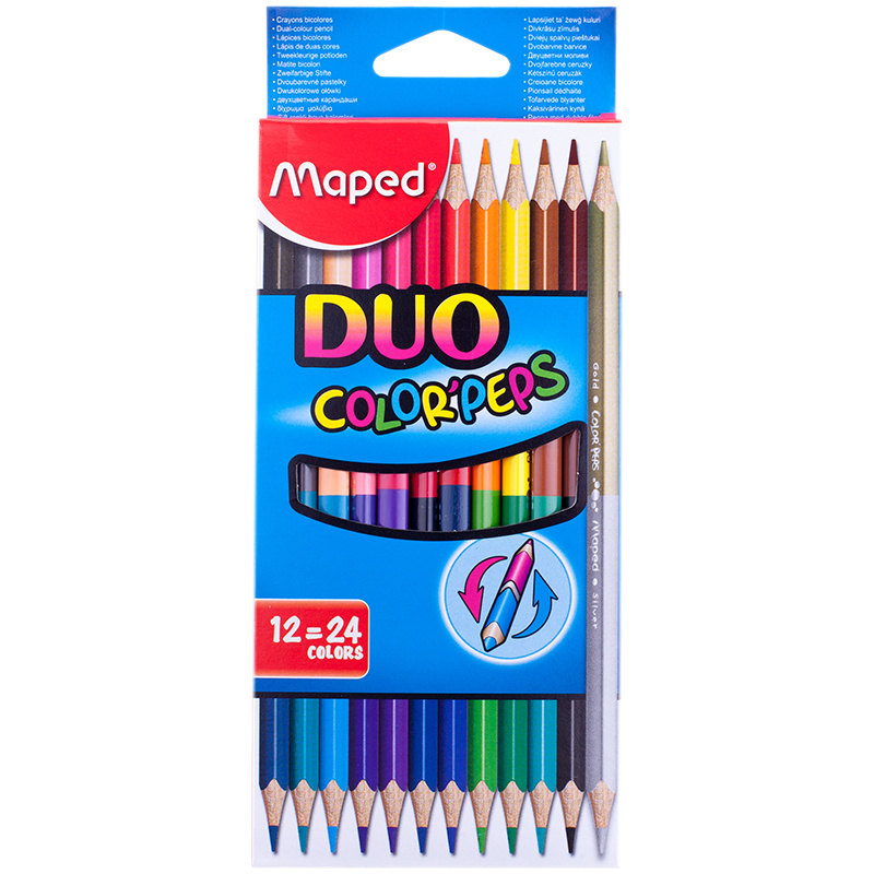 Карандаши цветные двусторонние Maped "Color Peps", 24цв., 12шт., трехгран., заточ., картон,европодв.