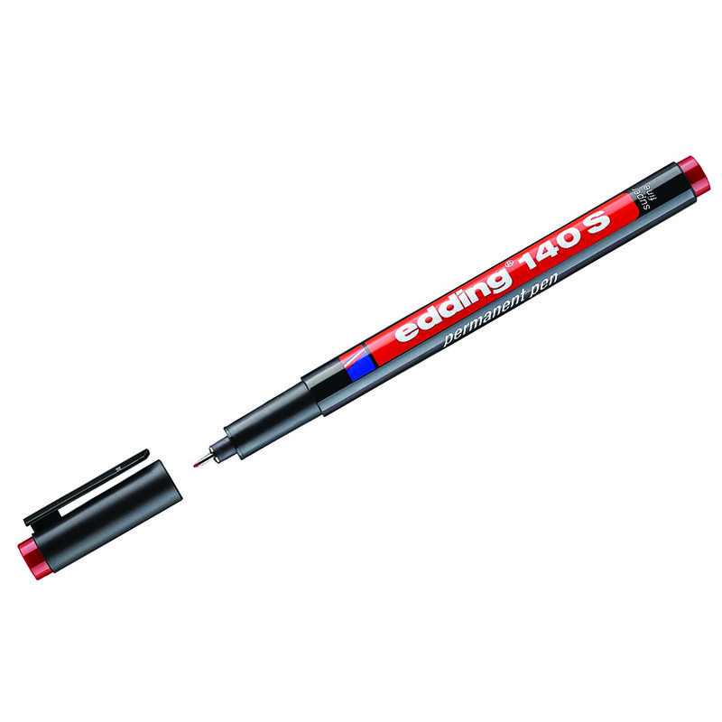 Маркер перманентный для глянцевых поверхностей Edding "140 S" красный, игольчатый, 0,3мм