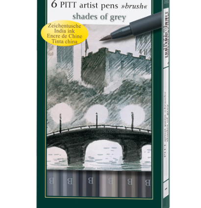 Набор брашпенов "Оттенки серого" Faber-Castell Pitt Artist Pen Brush 6 цветов купить в магазине маркеров Дудлинг.Ру с доставкой по РФ и СНГ