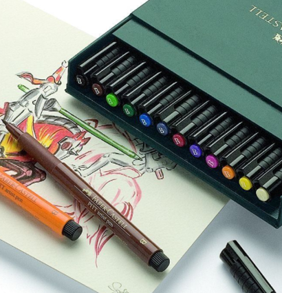 Набор брашпенов Pitt Artist Pen Brush Faber Castell 12 шт (кожаный кейс) купить в магазине для художников Дудлинг.Ру с доставкой по всему миру