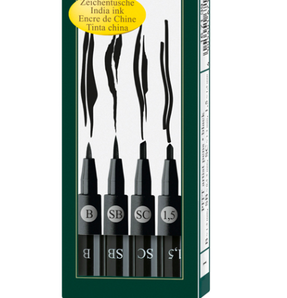Набор брашпенов и маркеров "Черный" Faber-Castell Pitt Artist Pen 4 штуки купить в художественном магазине Дудлинг.Ру с доставкой по РФ и СНГ