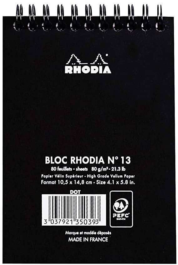 Блокнот в клетку Rhodia Classic мягкая обложка черный А4 / 80 листов / 80 гм
