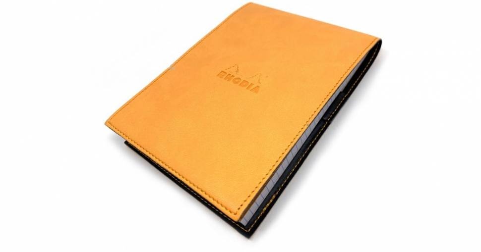 Блокнот в клетку Rhodia ePURE кожаная обложка оранжевый А6 / 80 листов / 80 гм