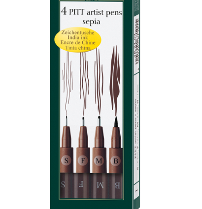 Набор линеров и брашпенов "Сепия" Faber-Castell Pitt Artist Pen 4 штуки купить в магазине маркеров Дудлинг.Ру с доставкой по РФ и СНГ