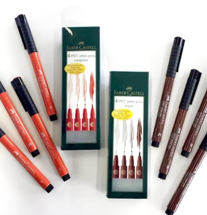 Набор линеров и брашпенов "Сепия" Faber-Castell Pitt Artist Pen 4 штуки купить в магазине маркеров Дудлинг.Ру с доставкой по РФ и СНГ