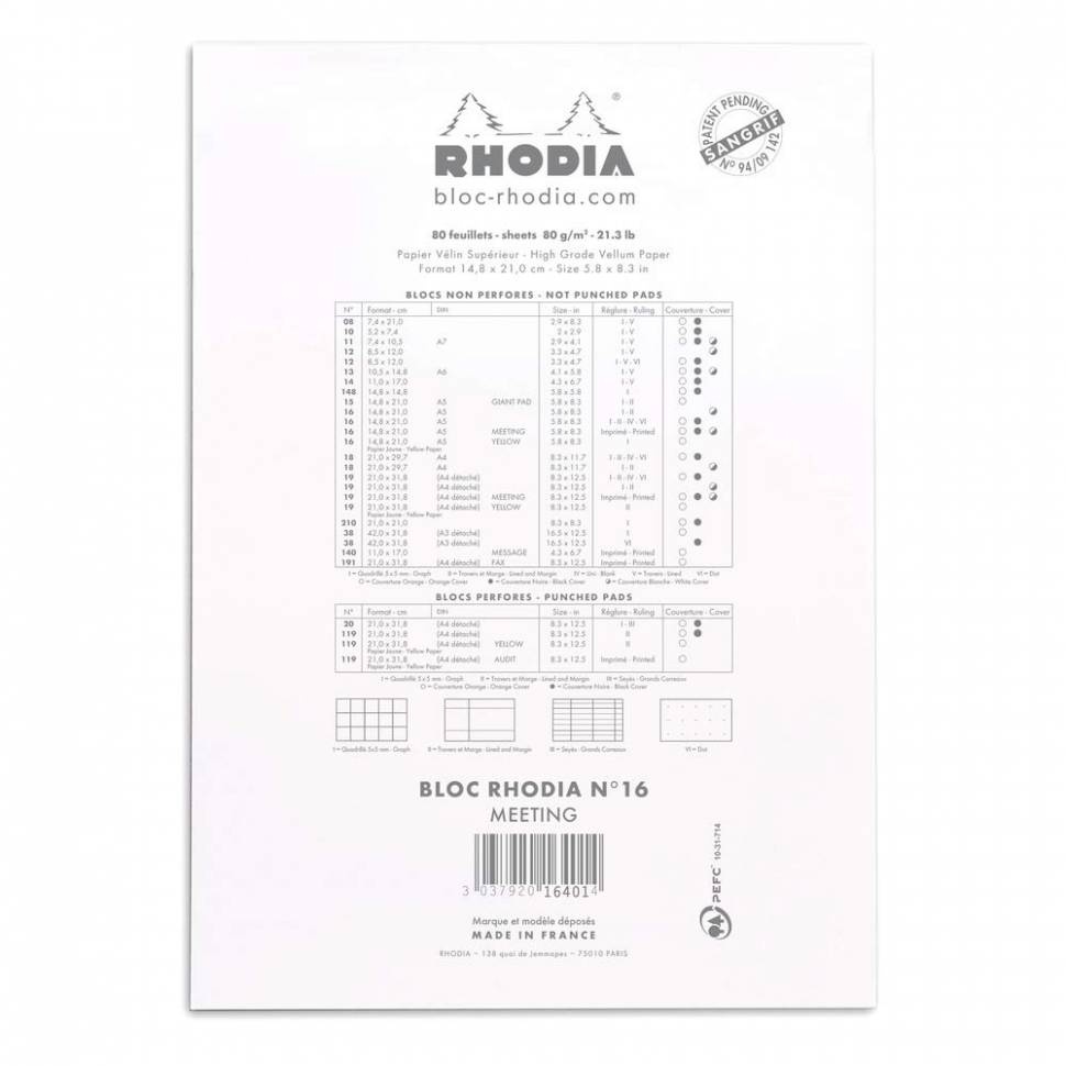 Ежедневник Rhodia Basics линейка мягкая обложка белый А5 / 80 листов / 80 гм
