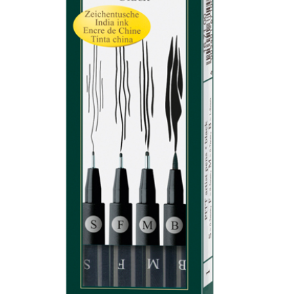 Набор черных линеров и брашпен  Faber-Castell Pitt Artist Pen 4 штуки купить в магазине товаров для рисования Дудлинг.Ру с доставкой по РФ  и СНГ