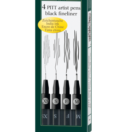 Набор черных линеров разной толщины Faber-Castell Pitt Artist Pen 4 штуки купить в магазине товаров для рисования Дудлинг.Ру с доставкой по РФ и СНГ
